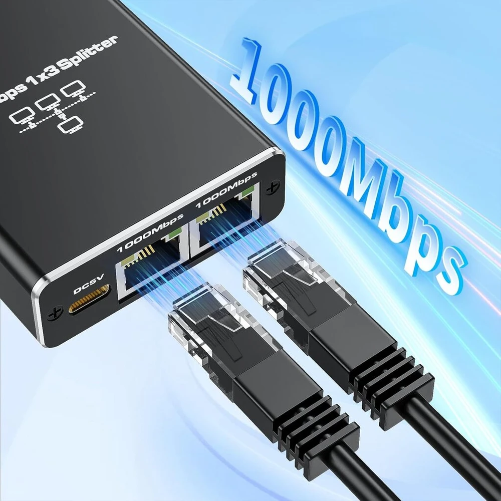 Šakotuvas Gigabit Ethernet skirstytuvas 1x3, 1000 Mbps tinklo jungiklis