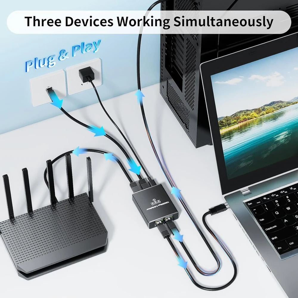 Šakotuvas Gigabit Ethernet skirstytuvas 1x3, 1000 Mbps tinklo jungiklis