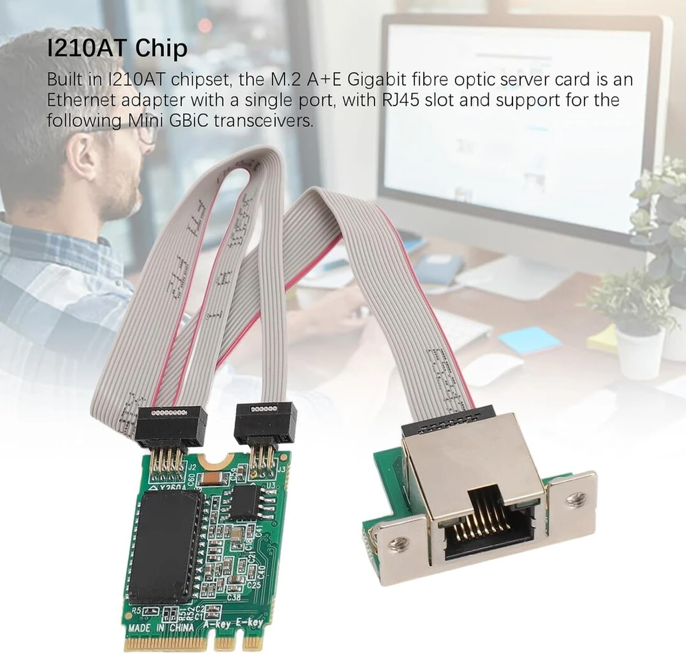Gigabit tinklo plokštė M.2 A+e, I210at lustas, Rj45