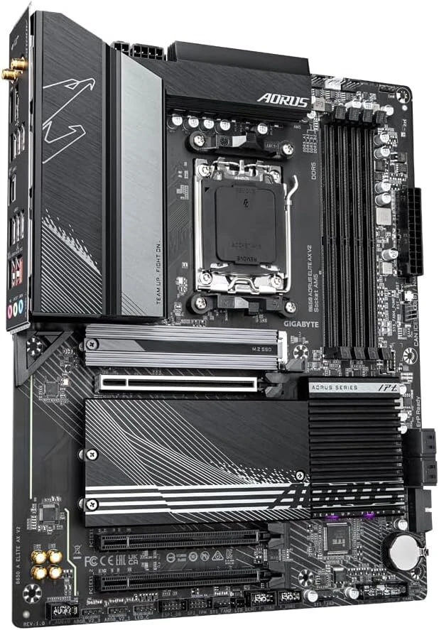 Pagrindinė plokštė Gigabyte B650 Aorus Elite Ax V2 motininė plokštė - Amd Ryzen 9000 serija, 12+2+2 fazių Vrm, iki 8000 Mhz Ddr5 (oc), 1xpcie 5.0 + 2xpcie 4.0 M.2, 2.5gbe Lan, Wifi 6e, Usb 3.2 Gen 2
