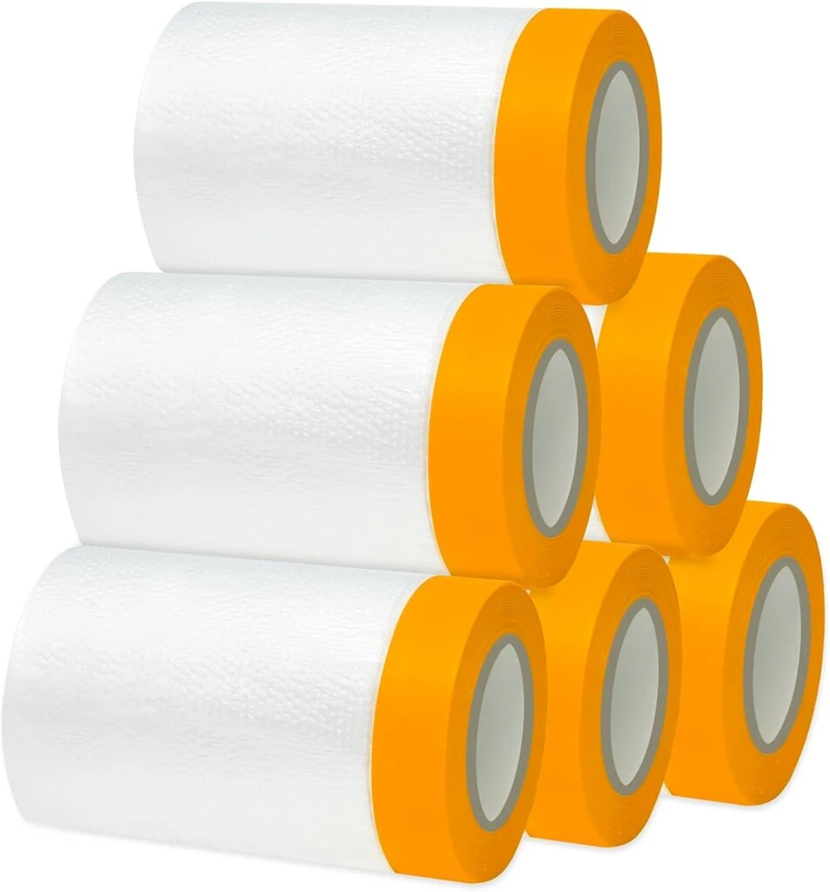 Gigmeta 6 ritinėliai maskavimo plėvelės dažytojui, maskavimo plėvelės juosta auksinė juosta maskuoklis su plėvele 55 cm x 20 m, skaidri maskavimo plėvelė su audinio lipnia juosta lipni dažytojo plėvelė dažytojo juosta