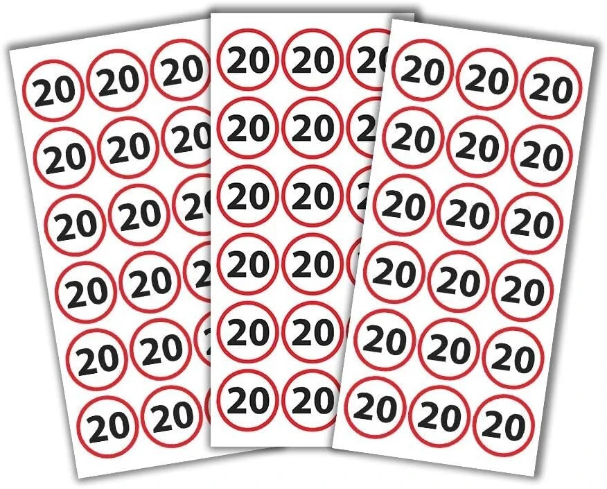 Gimtadienio lipdukai 20 metų | 54 vnt. pakuotė | Apvalūs gimtadienio lipdukai "pasidaryk pats"
