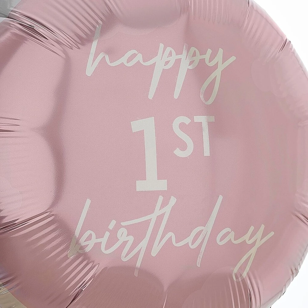 Ginger Ray rožinis apvalus folinis balionas "happy 1st Birthday" vakarėlio dekoracija, 18 colių