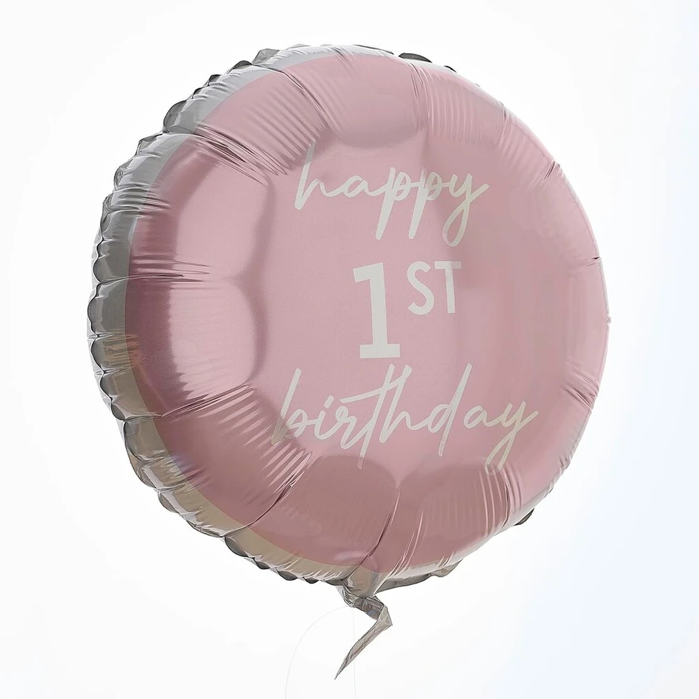 Ginger Ray rožinis apvalus folinis balionas "happy 1st Birthday" vakarėlio dekoracija, 18 colių
