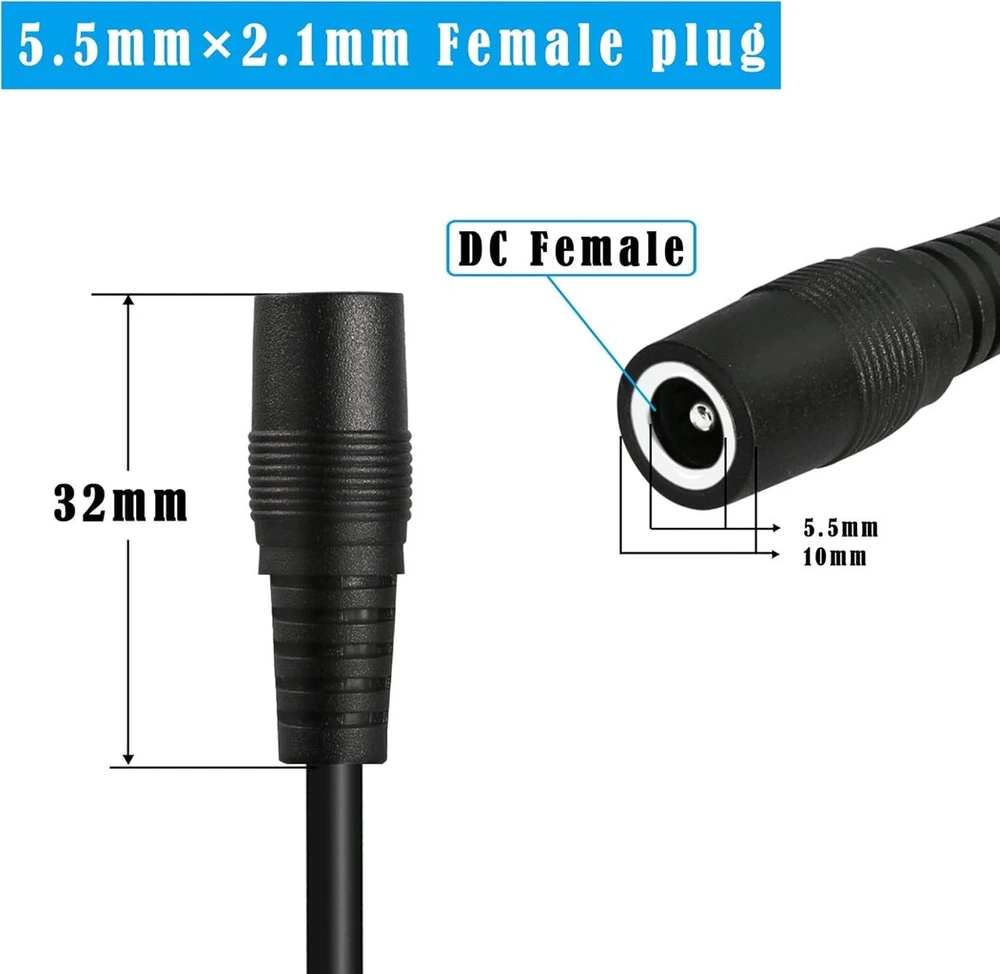 Gintooyun 2 vnt. Dc Y skirstytuvo kabelis 18awg Dc 5,5 mm x 2,1 mm moteriška į dvigubą Dc 5,5 mm x 2,1 mm moterišką ilgintuvą, skirtas Cctv apsaugos kamerai, Led šviesos juostai ir kt. (0,29 m)