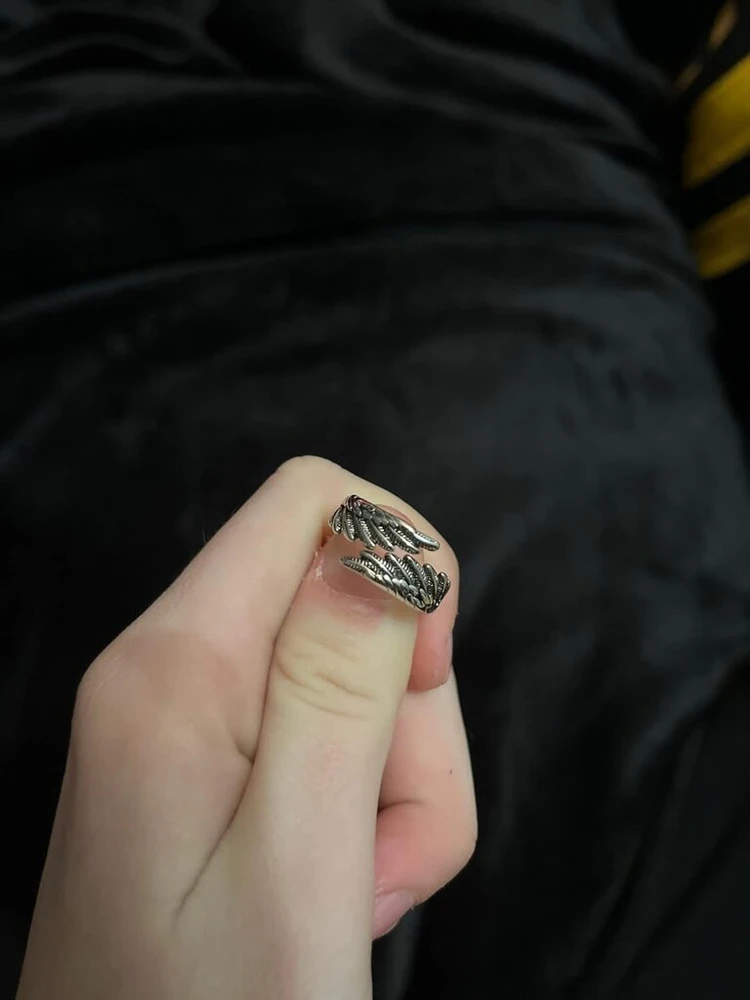 Gionatan Shop reguliuojamas žiedas su angelo sparnais moterims, mergaitėms, madingas vintažinis gotikinis punk stiliaus antikvarinis sidabro spalvos žiedas vakarėliui ir dovanai, league, rhinestone
