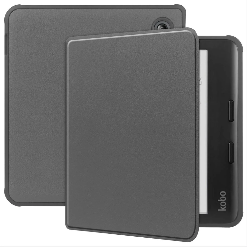 Giopuey dėklas, suderinamas su Kobo Libra Colour, atverčiamas dėklas, pu oda + minkštas tpu dėklas, automatinis užmigdymas/pabudimas, 360° apsauga, pilkas