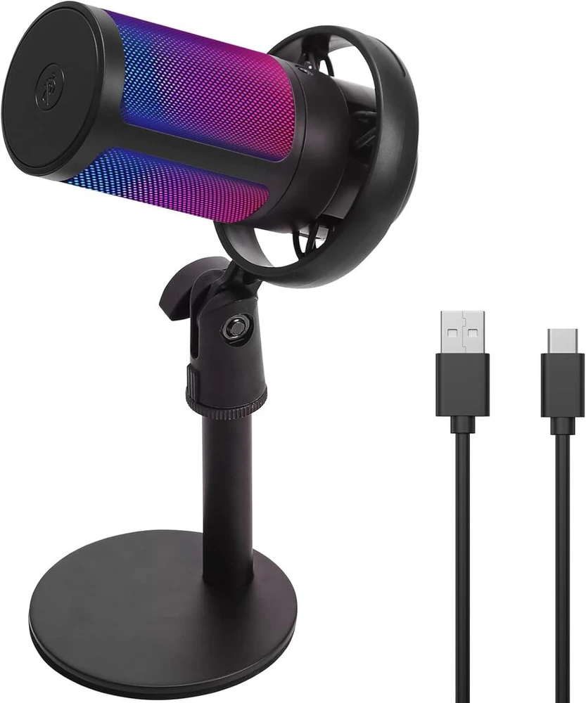 Gireich Usb žaidimų mikrofonas, Rgb kondensatoriniai mikrofonai Pc Ps4 Ps5, mikrofonas Pc su nutildymo mygtuku, pop filtras, sukamasis valdiklis garsumui reguliuoti, amortizatorius transliacijoms ir podcast'ams