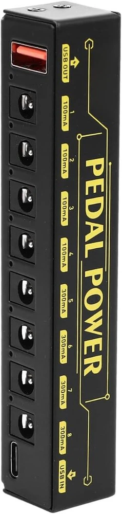 Gitaros pedalo maitinimo šaltinis, 8 krypčių izoliuotas, mažo triukšmo pedalboard maitinimo šaltinis su apsauga nuo perkrovos ir trumpojo jungimo bei usb jungties kabeliu