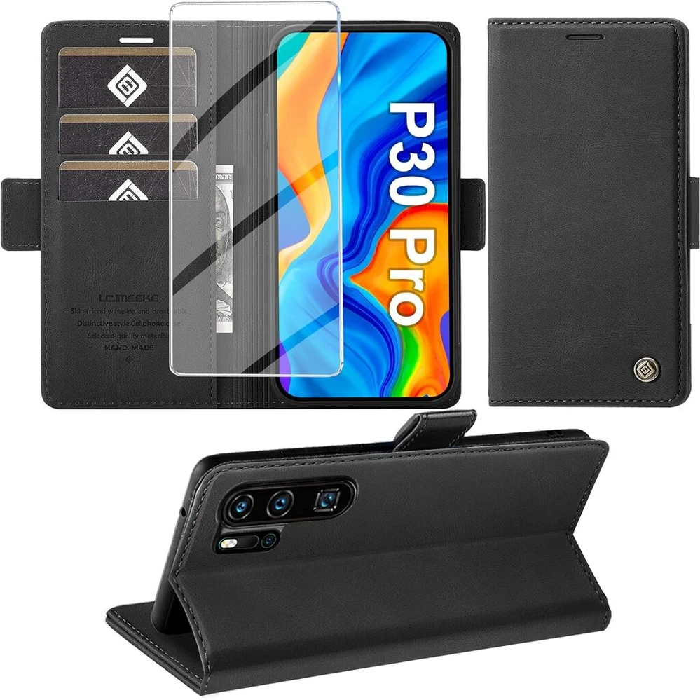 Giyer dėklas, skirtas huawei p30 pro su ekrano apsauga, stovo funkcija, kortelių skyriumi, pinigine, aukščiausios kokybės odinis apsauginis dėklas, p30 pro atverčiamas dėklas, smūgiams atsparus atverčiamas dėklas, skirtas huawei p30