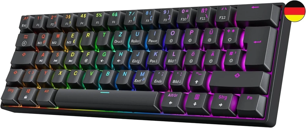 Gk61 s karšto keitimo mechaninė žaidimų klaviatūra - 62 klavišų daugiaspalvis rgb led apšvietimas, skirtas pc/mac žaidėjams - iso vokiečių išdėstymas (gateron Mechaninė Raudona, juoda)