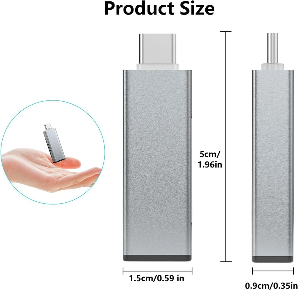 Glasflength Sd kortelių skaitytuvas, Usb C Sd kortelių skaitytuvas aliumininis, skirtas Tf/micro Sd/sdxc/sdhc/micro Sdxc/micro Sdhc 2-in-1 kortelių skaitytuvas Otg adapteris nešiojamiesiems kompiuteriams Android telefonams (pilkas)