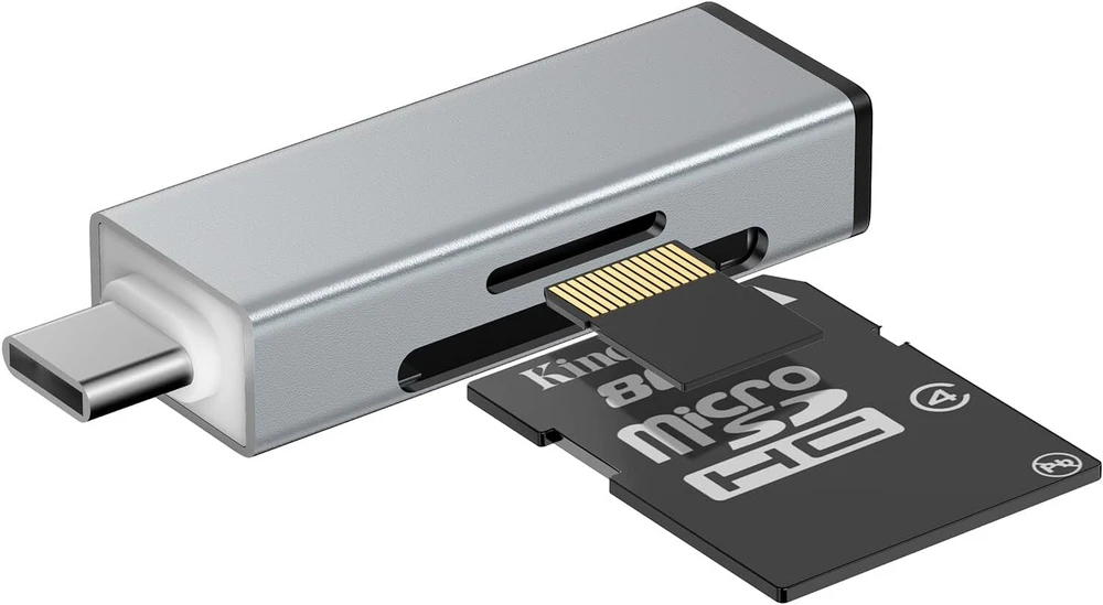 Glasflength Sd kortelių skaitytuvas, Usb C Sd kortelių skaitytuvas aliumininis, skirtas Tf/micro Sd/sdxc/sdhc/micro Sdxc/micro Sdhc 2-in-1 kortelių skaitytuvas Otg adapteris nešiojamiesiems kompiuteriams Android telefonams (pilkas)