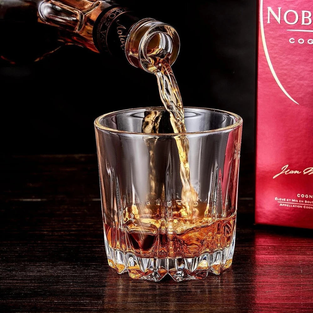 Glaskey viskio stiklų rinkinys, 4 vnt., 300 ml krištolinės kokteilinės taurės be švino, viskio taurė kokteiliams, romui, degtinei, škotiškam viskiui, džinui, konjakui, vandeniui, galima plauti indaplovėje, viskio taurė dovana vyrams tėčiui
