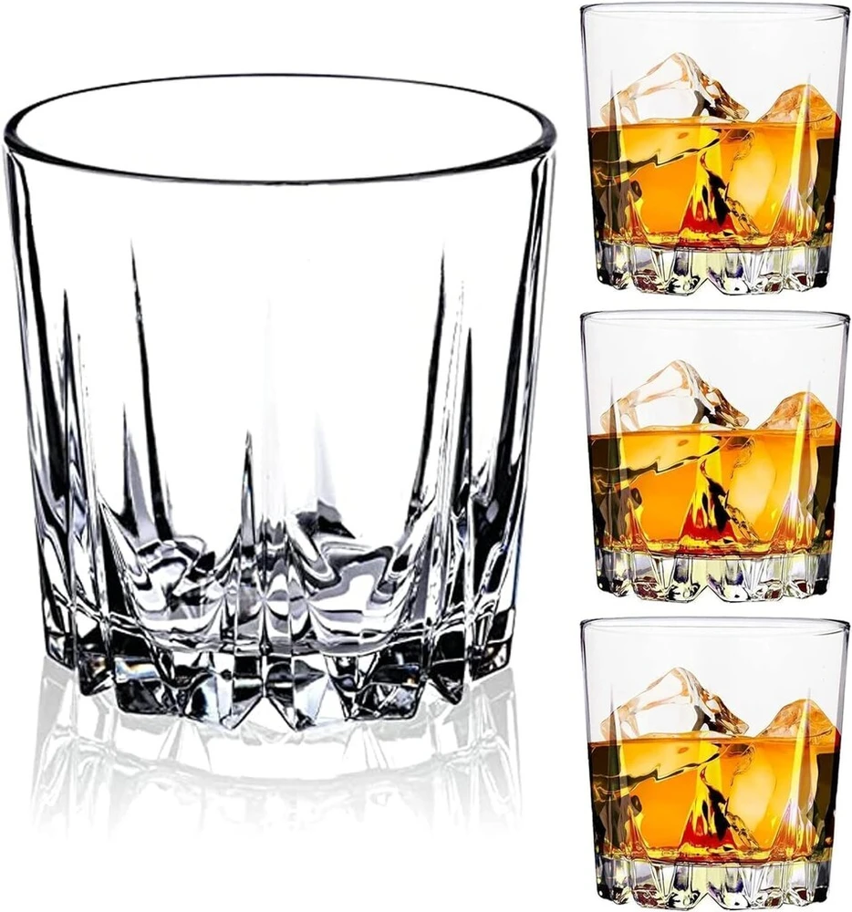 Glaskey viskio stiklų rinkinys, 4 vnt., 300 ml krištolinės kokteilinės taurės be švino, viskio taurė kokteiliams, romui, degtinei, škotiškam viskiui, džinui, konjakui, vandeniui, galima plauti indaplovėje, viskio taurė dovana vyrams tėčiui