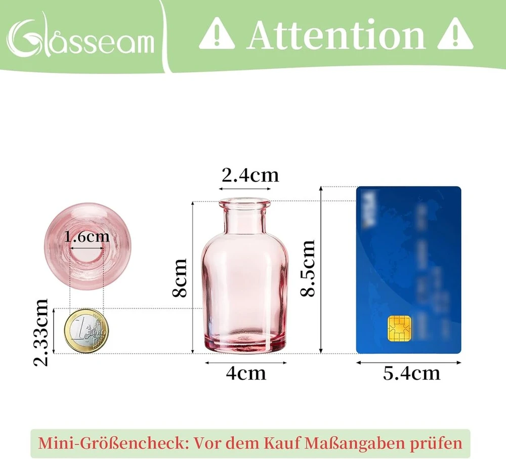 Glasseam dekoratyvinės spalvoto stiklo vazos, mini vazų rinkinys iš 20, elegantiškos mažos vazos stalo dekoravimui, moderni gėlių vaza vestuvių stalo viršūnėms, gražios stiklinės vazos gėlių vazos Kalėdoms
