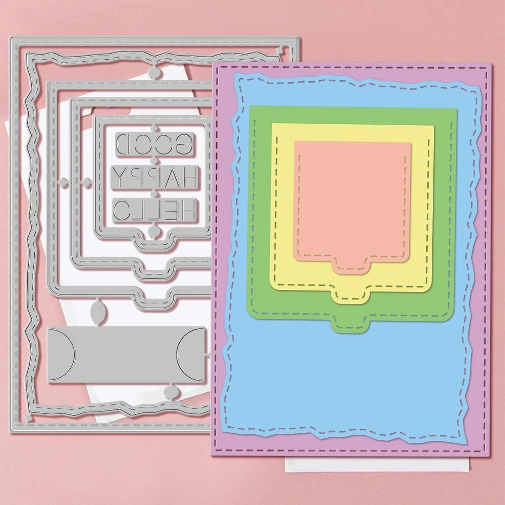 Globleland 19 sluoksnių rėmelių iškirtimo štampų rinkinys atlenkiamų atvartų kortelių gamybai, metalo iškirtimo štampai, skirti iškirtimo šablonams, skirtiems scrapbooking'ui, dienoraščiui, įspaudimui, popieriui