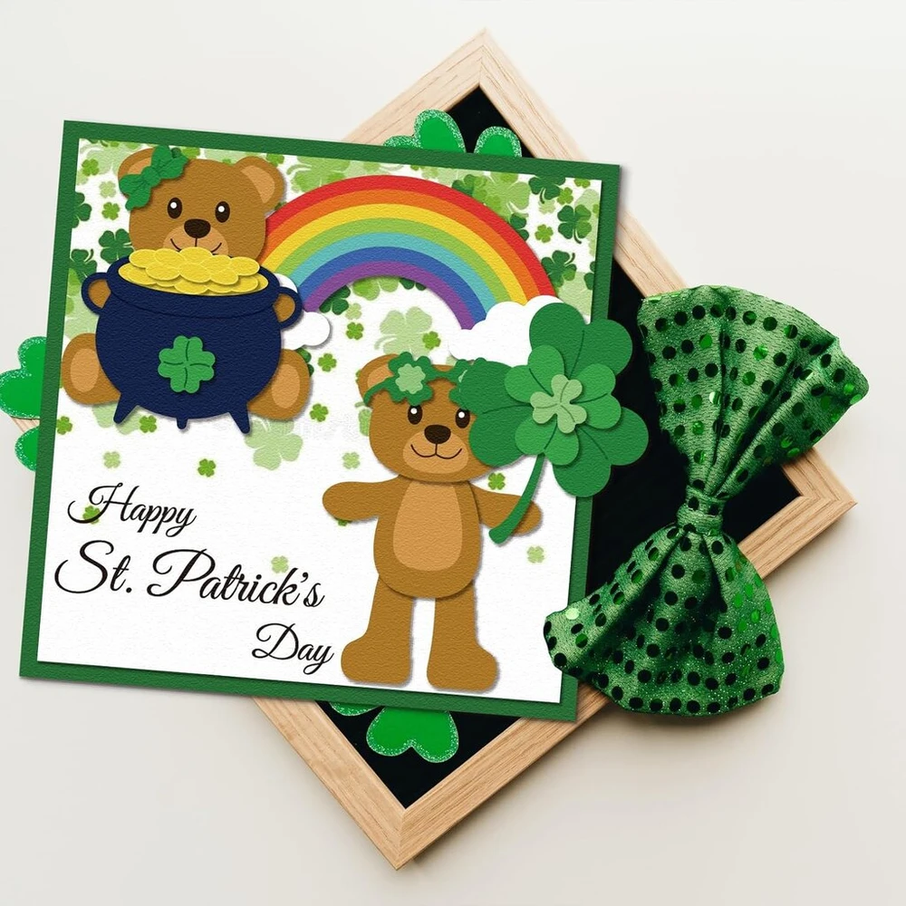 Globleland st patrick's day bear cutting dies metal retro multilayer lucky bear shakers cutting template paper cutting dies for scrapbooking card making crafts paper cards