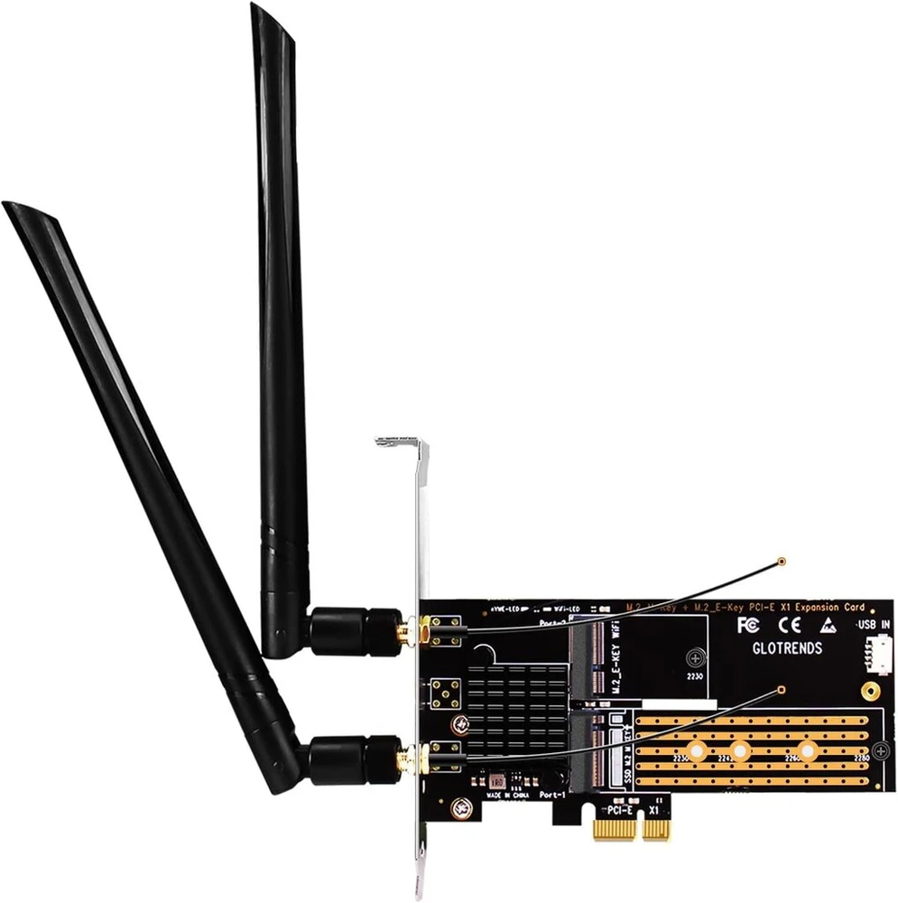 Glotrends Pcie X1 Adapteris: 1x M.2 Wifi ir 1x M.2 Nvme Ssd