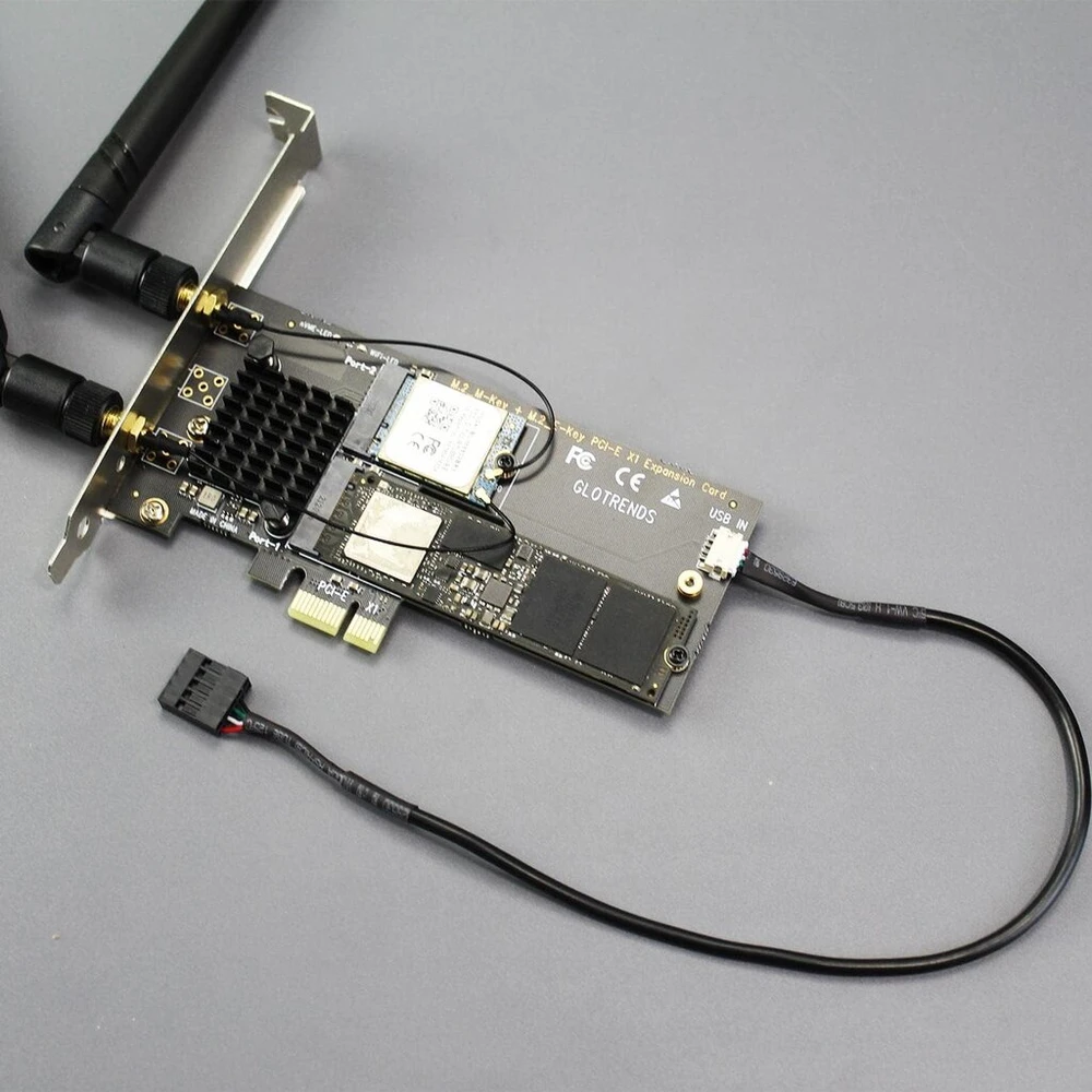Glotrends Pcie X1 Adapteris: 1x M.2 Wifi ir 1x M.2 Nvme Ssd
