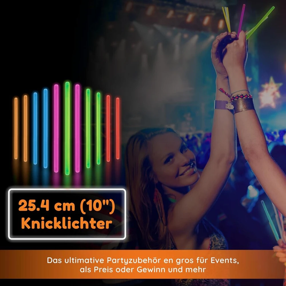Glow Fever šviečiančių lazdelių rinkinys vakarėliui - 25 cm šviečiančios lazdelės vakarėliams lauke, šviečiantis tamsoje vakarėlis, neoninis vakarėlis ir daugiau šviečiančių lazdelių iš Party Dragon - mišrios, 100 vnt.
