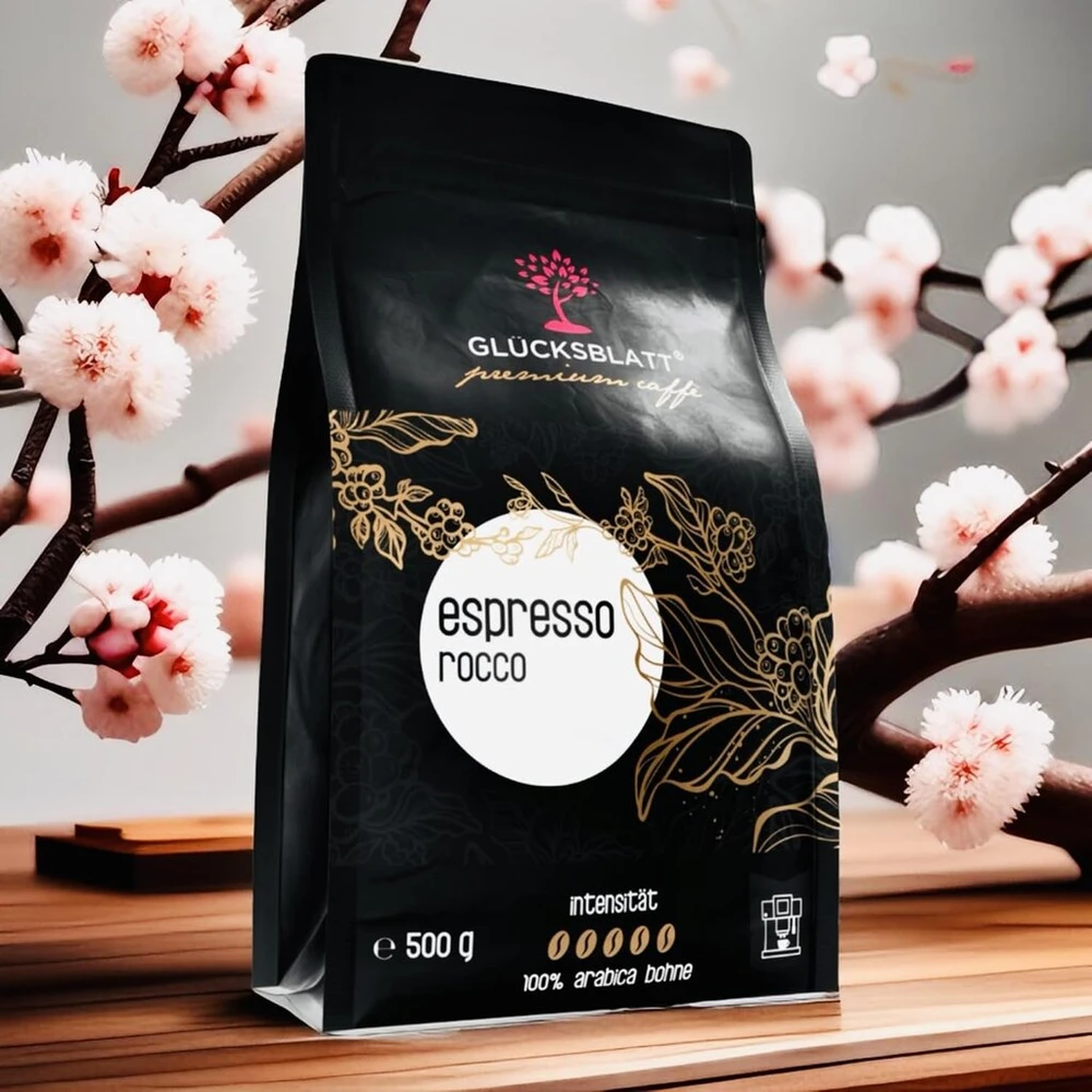 Glücksblatt Premium Caffè - Rocco - visos skrudintos kavos pupelės, puikiai tinkančios automatiniams kavos aparatams - 500g - kavos pupelės - Costa Rica Highland Coffee - aukščiausia kokybė - puikus skonis
