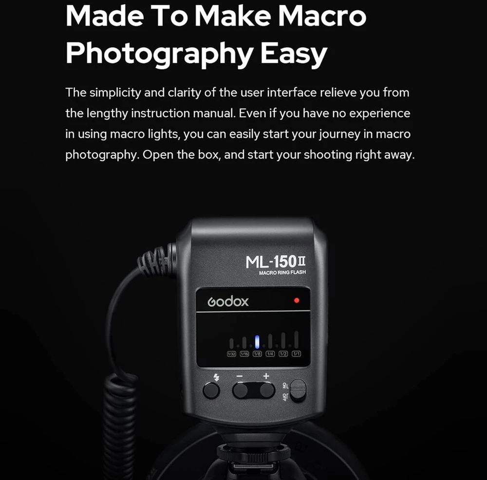 Objektyvas Godox Ml-150ii Makro Žiedinė Blykstė su Adapteriais