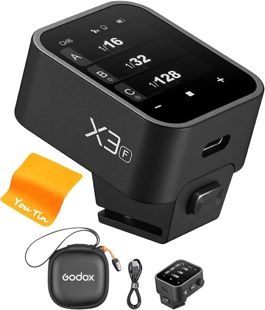 Objektyvas Godox X3-f kameros blykstės paleidiklis belaidis blykstės paleidiklis E-ttlii 2.4ghz belaidis blykstės paleidiklis su oled ekranu, X3-f įkraunamas (type-c), patobulintas Godox Xpro-f modelis