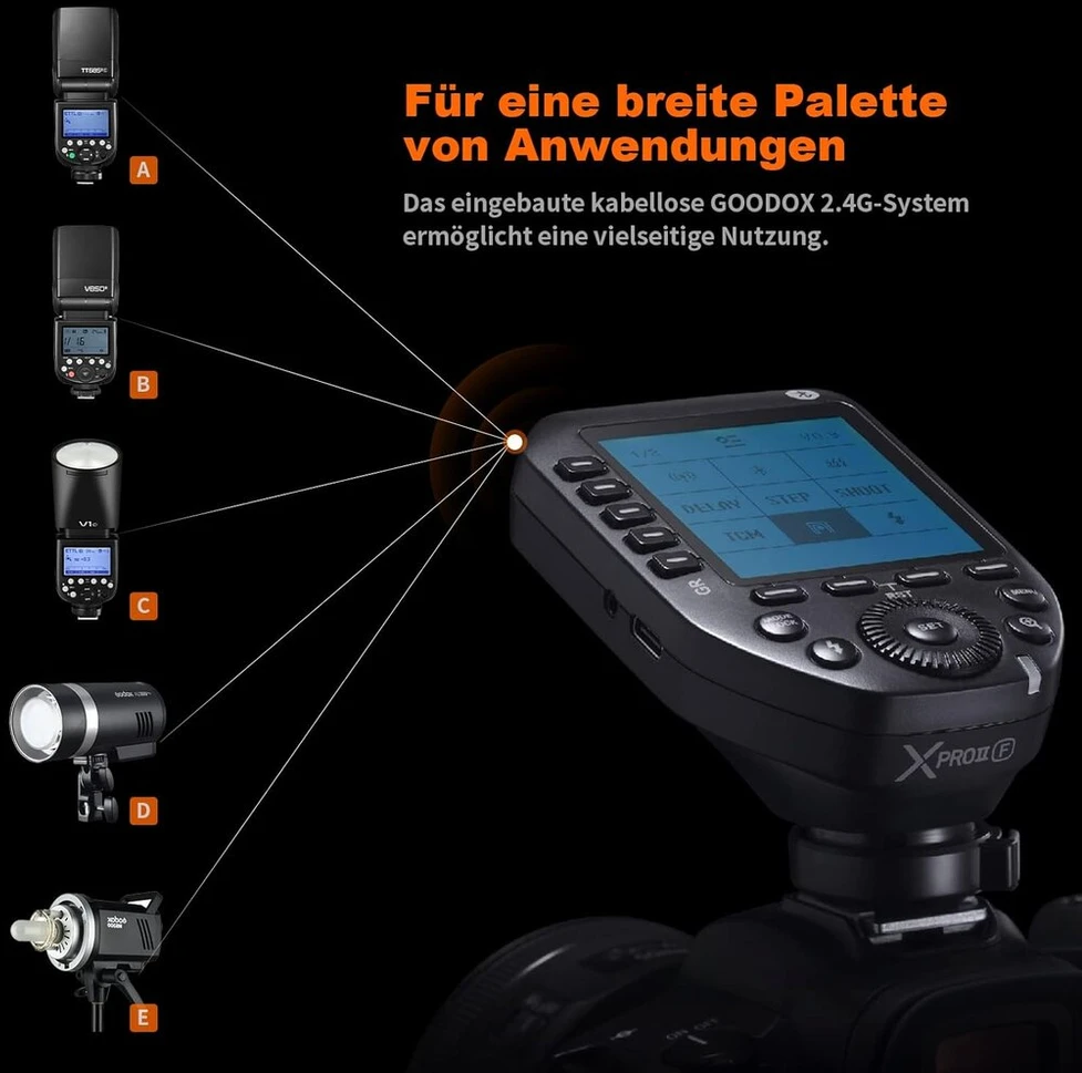 Objektyvas Godox Xproii F blykstės paleidiklis kameros belaidis blykstės paleidiklis Lcd ekranas siųstuvas belaidis blykstės paleidiklis Ttl siųstuvas 2.4g Hss 1/8000s Bluetooth jungtis, skirta Fuji Dslr fotoaparatams