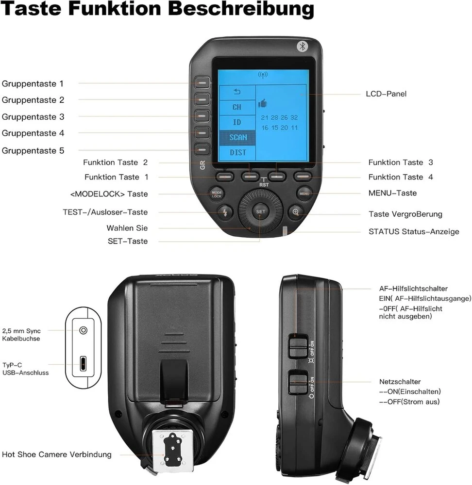 Objektyvas Godox Xproii F blykstės paleidiklis kameros belaidis blykstės paleidiklis Lcd ekranas siųstuvas belaidis blykstės paleidiklis Ttl siųstuvas 2.4g Hss 1/8000s Bluetooth jungtis, skirta Fuji Dslr fotoaparatams