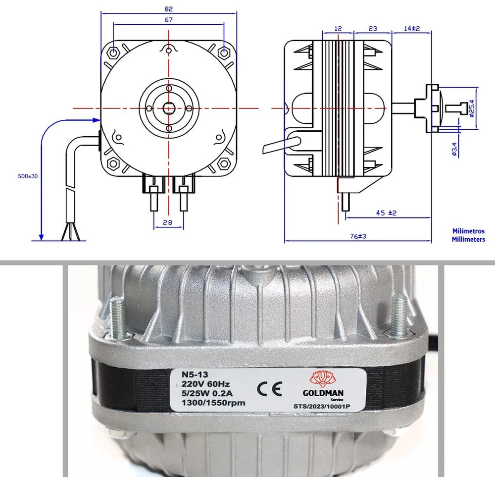 Goldman Service butelių ventiliatoriaus variklis - 5 W / 1300 Rpm - vertikalus šaldiklis - suderinamas su pagrindiniais prekių ženklais (5w)