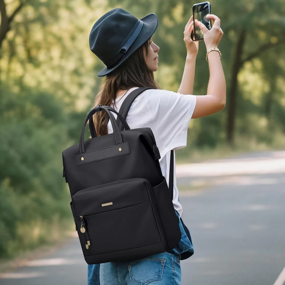 Golf Quality Moteriška ir vyriška mokyklinė kuprinė 15.6 colių nešiojamam kompiuteriui, moderni unisex kuprinė su skyriumi nešiojamam kompiuteriui, kasdienė kuprinė kolegijai, kelionėms, darbui, mokyklinis krepšys, miesto kuprinė, juoda