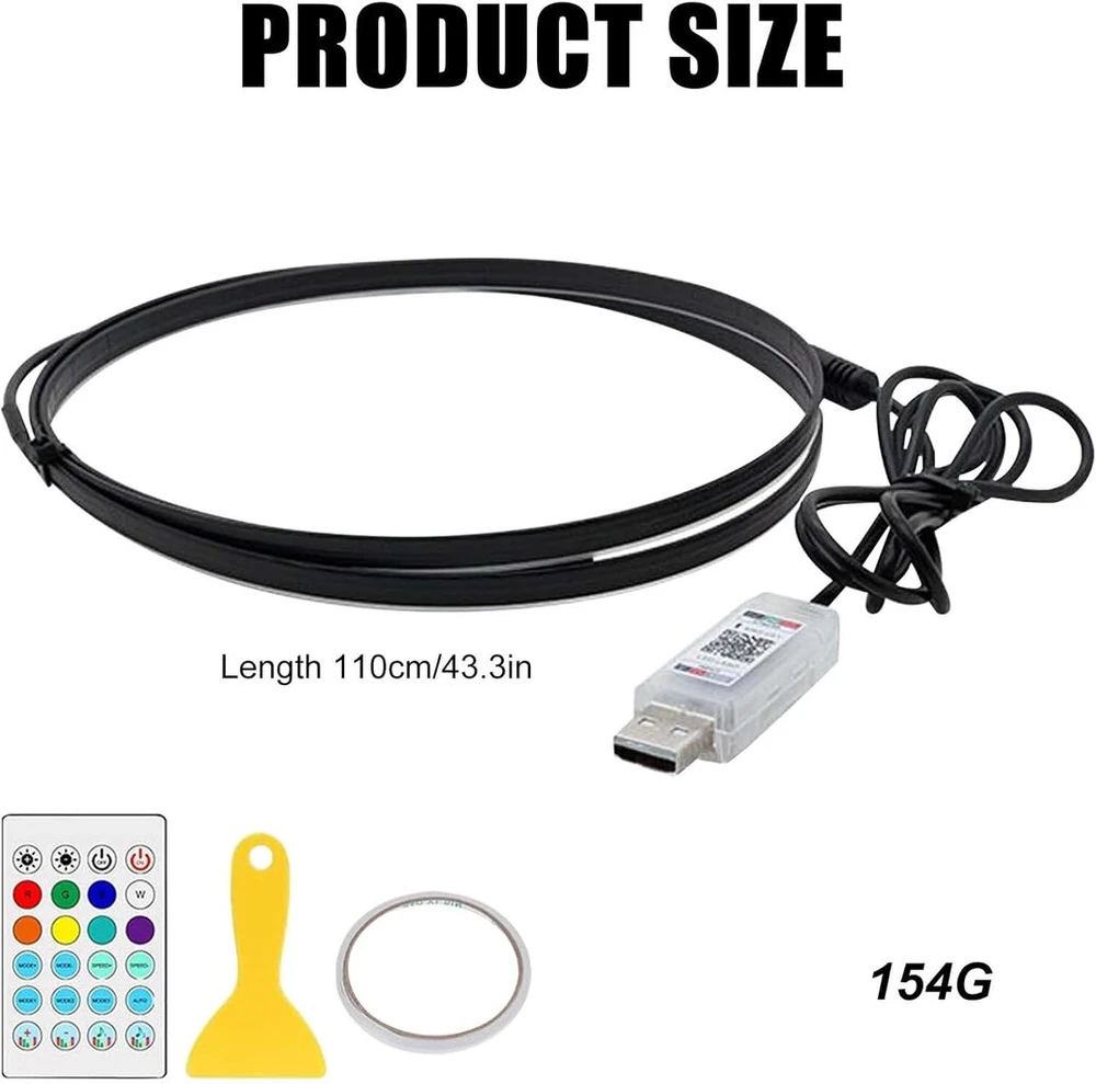 Gomety Automobilinis Led vidaus apšvietimas, 110 cm Rgb Usb prievado automobilio aplinkos apšvietimo Led juosta su programėlės valdymu ir nuotoliniu valdymu, 200 scenų parinkčių, neoninis dinamiškas vejantis muzikos sinchronizavimas dovanos vyrams moterim