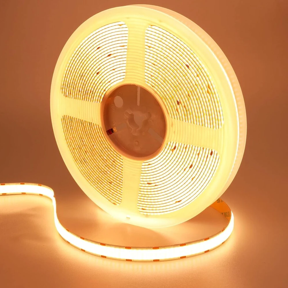 Goming 24 V 10 m dvigubos eilės Cob Led juosta šiltai balta 3000 K Led juosta 600 Led/m Led juosta lipni Cri 93+ didelis ryškumas 20000 lm ne vandeniui atspari Ip20 namų dekoravimui (maitinimo šaltinis neįtrauktas)