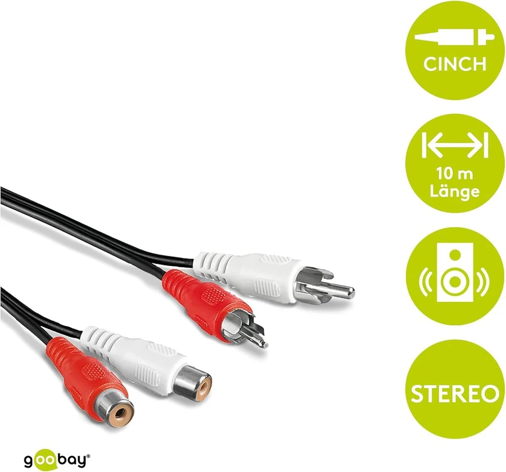Goobay 50437 stereo ilgintuvas 2x Rca, 10 m laido ilgis
