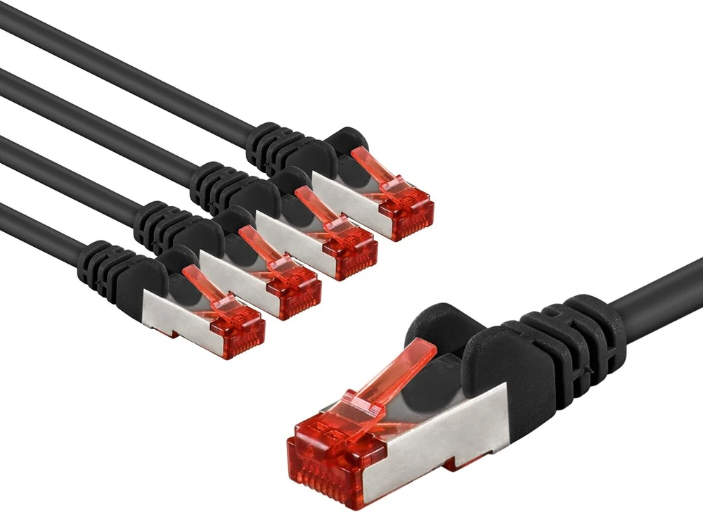 Goobay 65977 cat6 tinklo kabelių rinkinys iš 5/ekranuotas patch kabelis s/ftp/cu ethernet kabelis, pimf, lszh/cat 6 kabelis su 10 gbit/s / juodas / 5 x 5 m