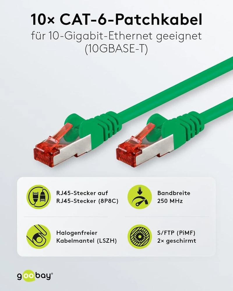 Goobay Cat6 tinklo kabelis, 10 vnt., 3m, žalias, ekranuotas S/ftp
