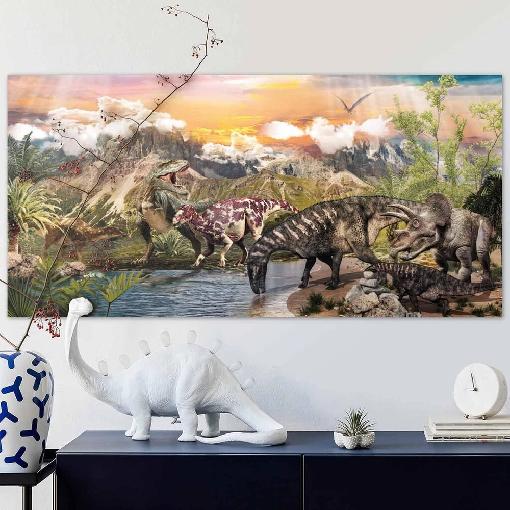 Goods+gadgets vaikiškas plakatas su dinozaurais dino xxl vaikų kambariui dino pasaulio sienos paveikslas nuotykių dekoracija vaikams 90 x 45 cm (dinosaur lake landscape)