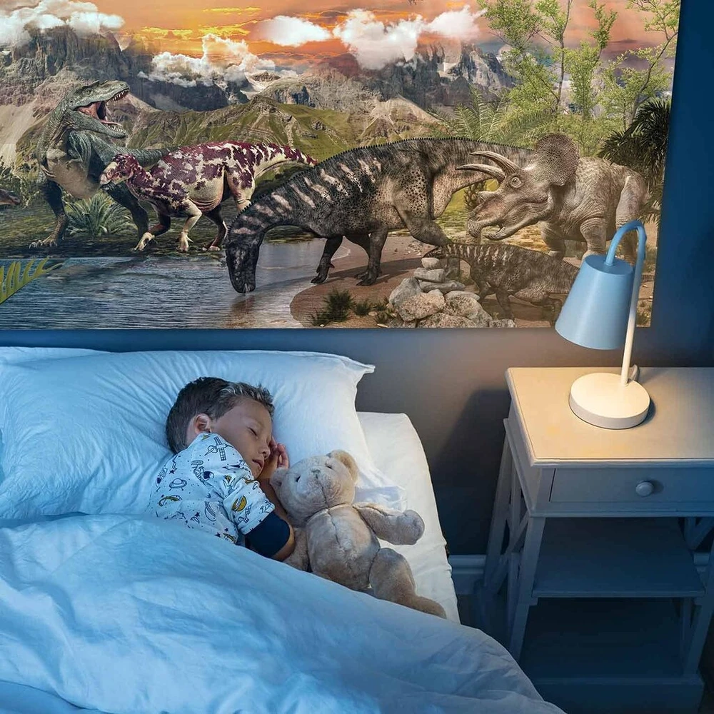 Goods+gadgets vaikiškas plakatas su dinozaurais dino xxl vaikų kambariui dino pasaulio sienos paveikslas nuotykių dekoracija vaikams 90 x 45 cm (dinosaur lake landscape)