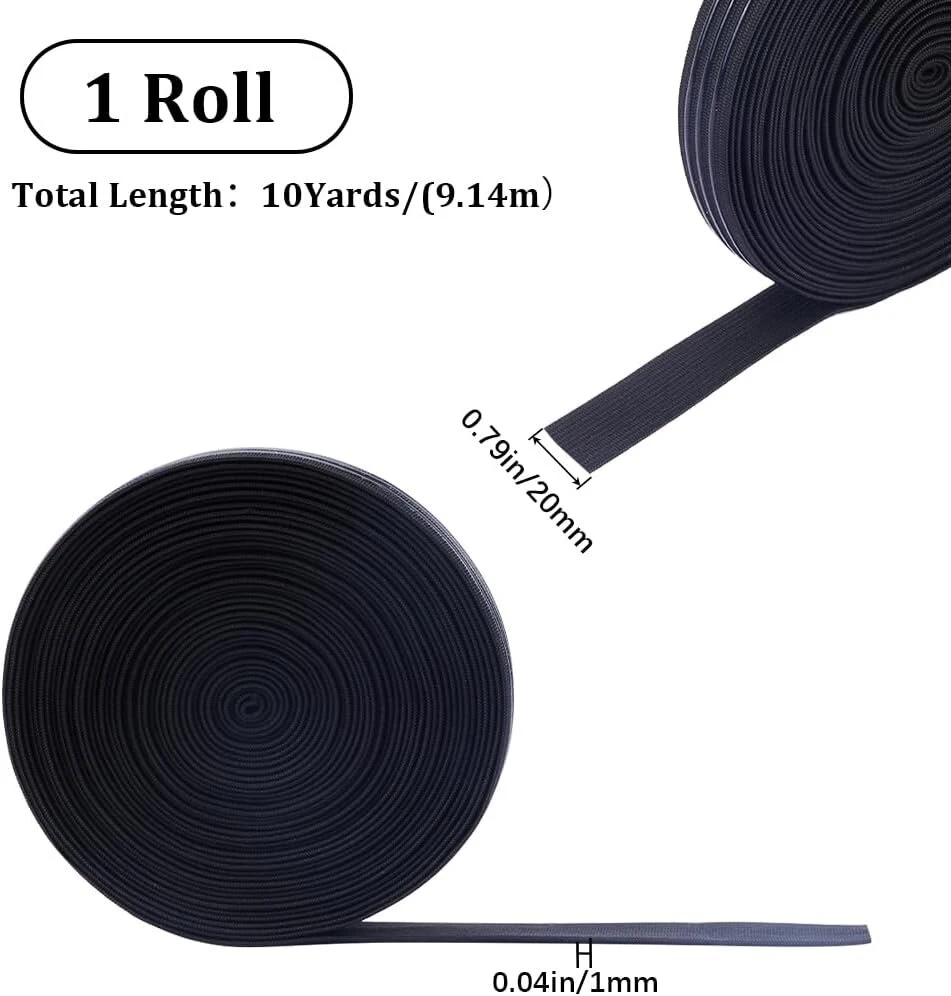 Gorgecraft 10 jardų 20 mm pločio neslystanti elastinė juosta tiesia linija, elastinė juosta su silikoniniu sukibimu, pagaminta iš tamprios gumos, elastinės juostos, diržas, juosmuo "pasidaryk pats" drabužių siuvimui, juoda