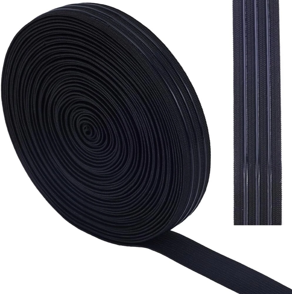 Gorgecraft 10 jardų 20 mm pločio neslystanti elastinė juosta tiesia linija, elastinė juosta su silikoniniu sukibimu, pagaminta iš tamprios gumos, elastinės juostos, diržas, juosmuo "pasidaryk pats" drabužių siuvimui, juoda