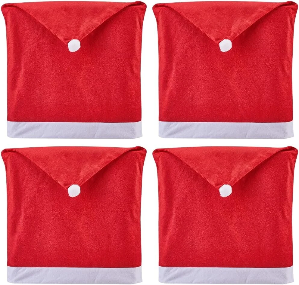 Gorgecraft 4 kėdžių užvalkalų rinkinys valgomojo kėdėms su raudona santa hat kepure, neaustinės medžiagos kėdės atlošo užvalkalas, nuimamas, plaunamas, skirtas vakarienei namuose, kalėdiniams banketams, šventėms