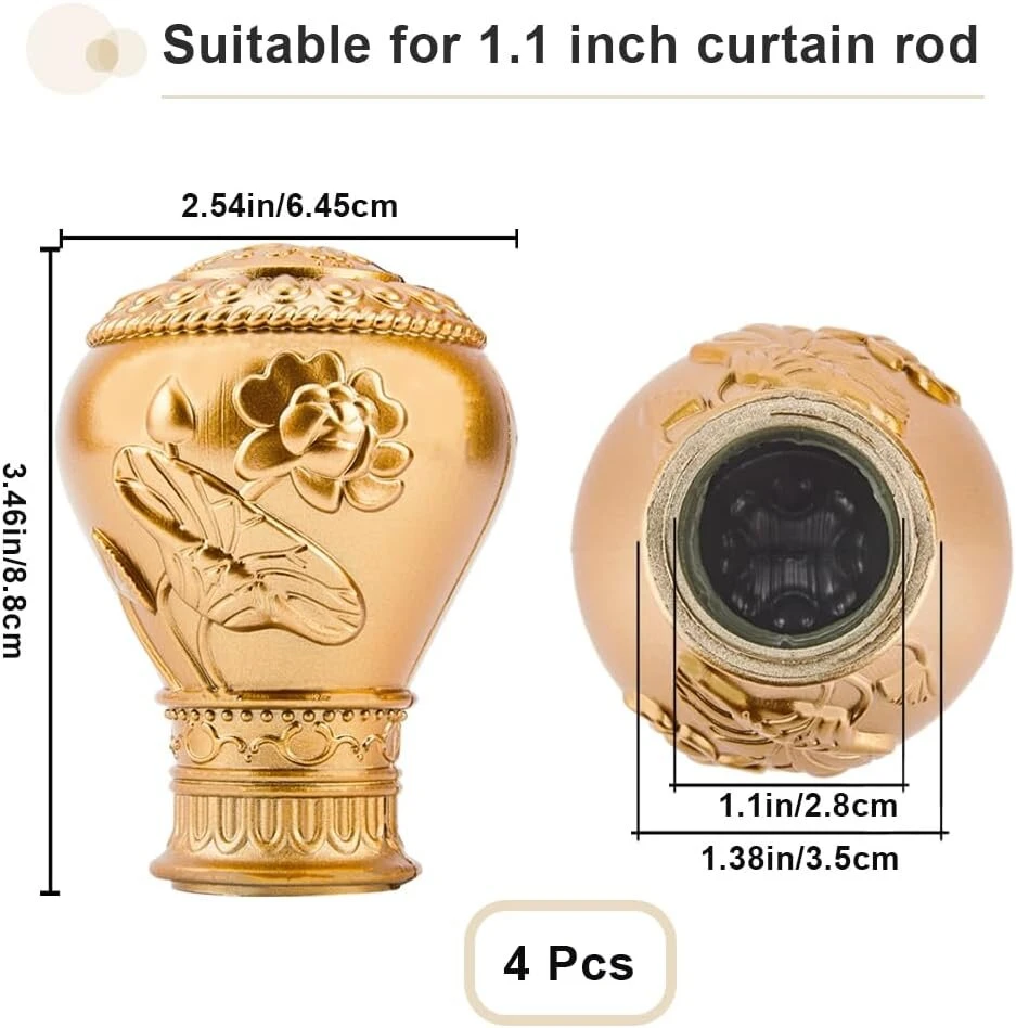 Gorgecraft 4 vnt. plastikinių užuolaidų karnizo dangtelių langams aukso spalvos užuolaidų galai 27,8 mm vidinis skersmuo apvalūs užuolaidų karnizo antgaliai romėniško karnizo dekoravimui