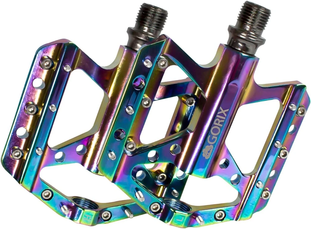 Gorix plokšti dviračio pedalai Oil Slick, platūs, lengvi su neslystančiais smaigalio kaiščiais, skirti plento, kalnų Mtb dviračiams (gx-fy251)