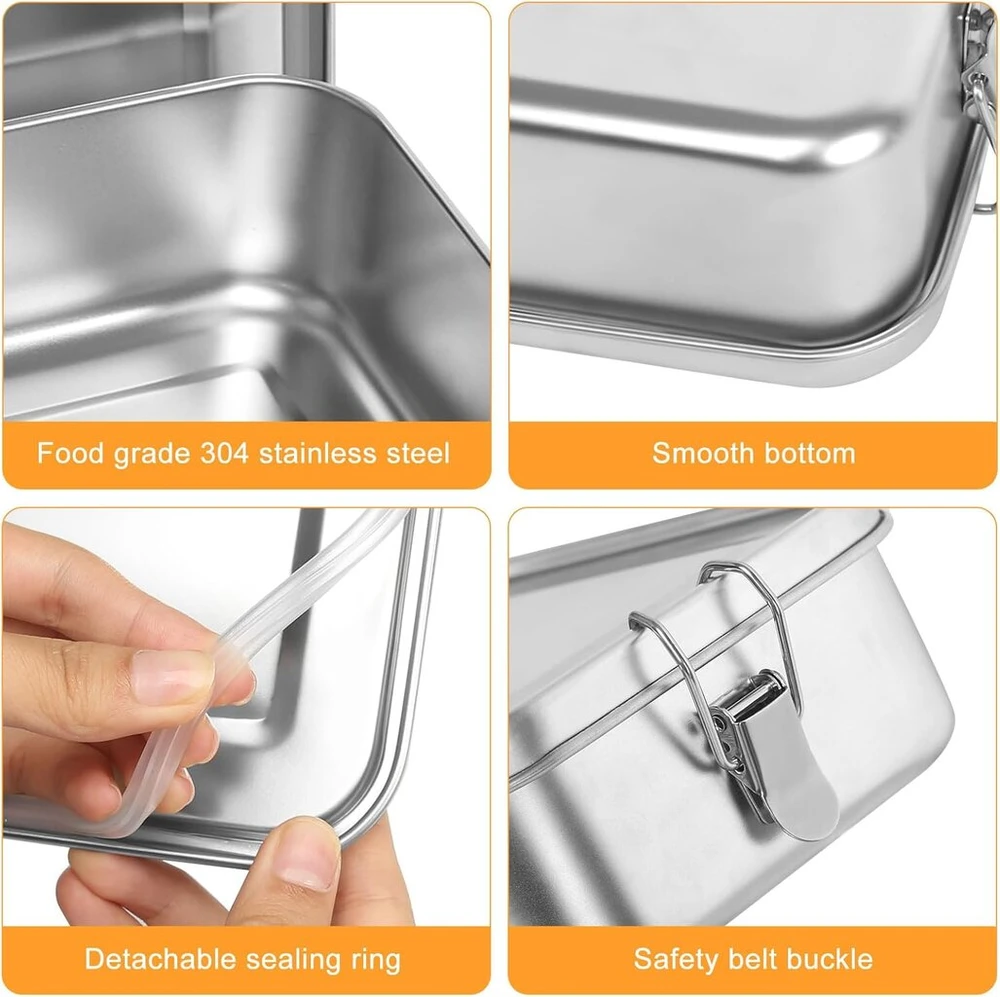 Goshies Bento dėžutė iš nerūdijančio plieno 1400 ml su skyrikliais ir sandarinimo žiedu, pietų dėžutė su skyreliais ir sandarinimo žiedu, nerūdijantis plienas su skyreliais