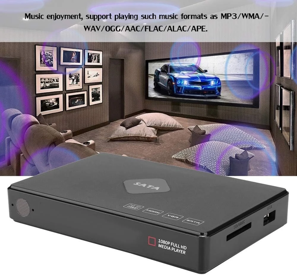 Vaizdo grotuvas Goshyda Full Hd medijos grotuvas, 2.5 colio Full Hd Sata kietojo disko grotuvas su 120g atminties muzikos, vaizdo įrašų grotuvu su dekodavimo technologija, skirtas televizoriui (eu)