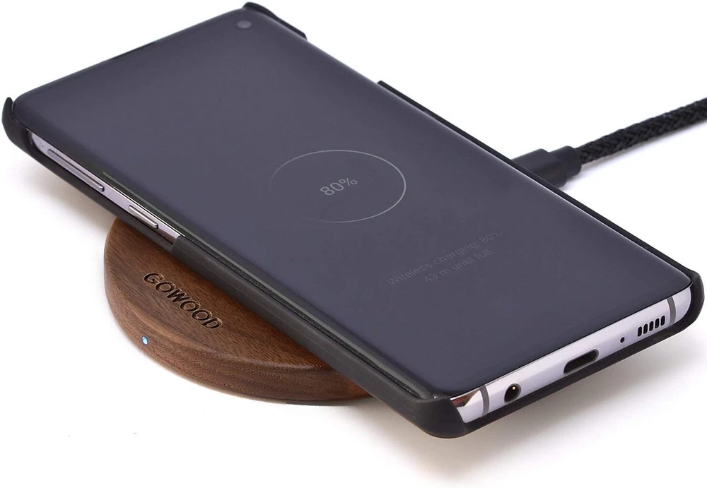 Gowood - 15w greitas belaidis įkroviklis iš riešutmedžio - greitas belaidis įkroviklis su 2m tvirtu ir patvariu įkrovimo kabeliu - led integruotas belaidis usb-c įkroviklis