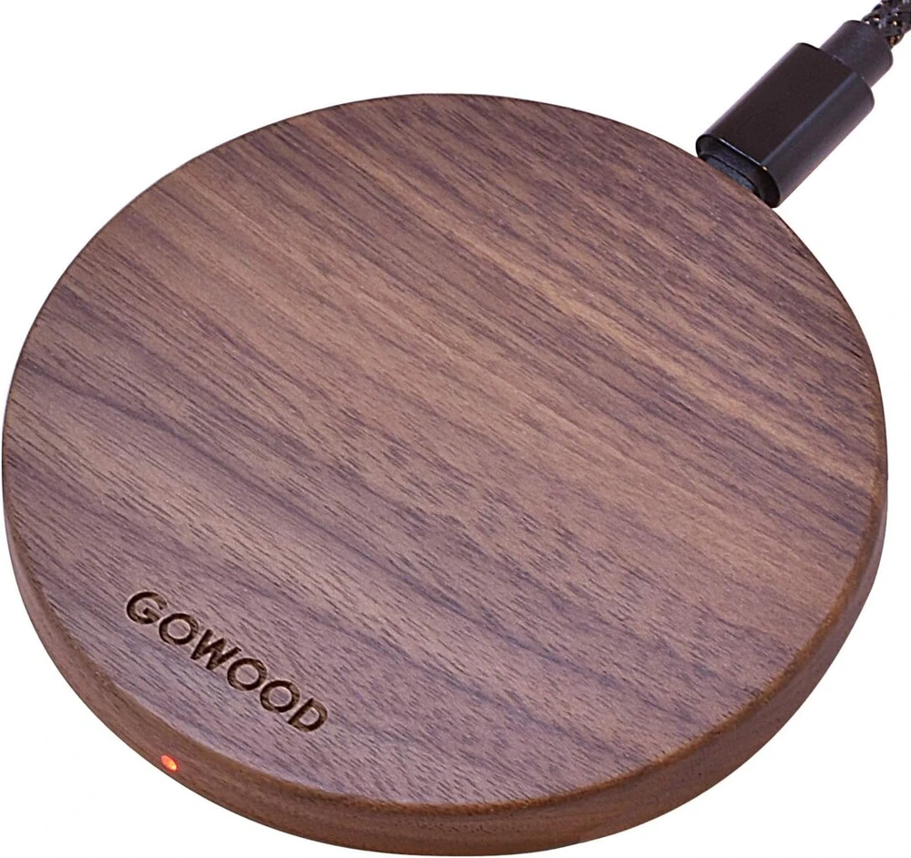 Gowood - 15w greitas belaidis įkroviklis iš riešutmedžio - greitas belaidis įkroviklis su 2m tvirtu ir patvariu įkrovimo kabeliu - led integruotas belaidis usb-c įkroviklis