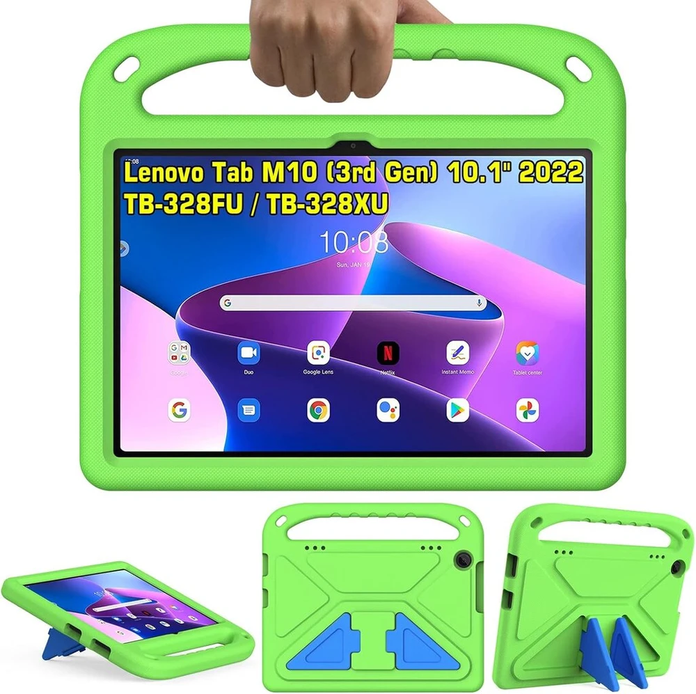 Gozopo vaikiškas dėklas, skirtas Lenovo Tab M10 (3rd Gen) planšetiniam kompiuteriui 10.1 colio Tb-328fu/tb-328xu, su stovo funkcija, tvirtas smūgiams atsparus apsauginis dėklas [tinka tik M10 3rd Gen Tb-328fu/tb-328xu] - žalias