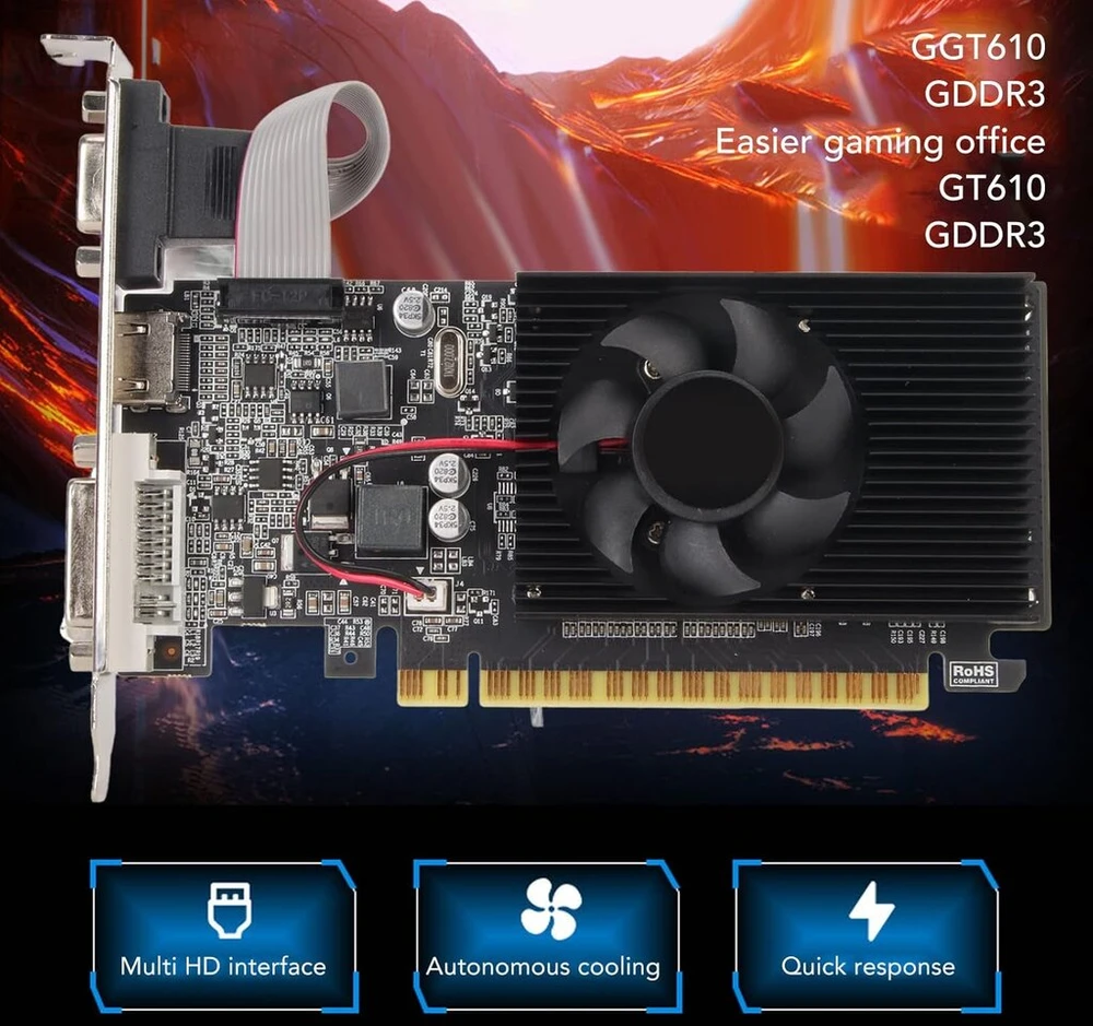 Vaizdo plokštė Grafikos plokštė Gt610 1gb Ddr3 64bit Pci-e 2.0 su tyliu aušintuvu